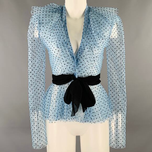 PHILOSOPHY di LORENZO SERAFINI Size 2 Blue Black Polyester Polka Dot Blouse - Picture 1 of 9